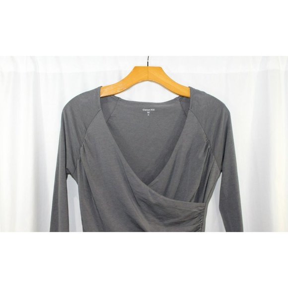 Garnet Hill Womens Grey Faux Wrap Long Sleeve Top XS - Picture 2 of 6